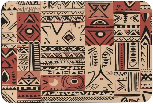 Miniatura 13 de Bath Rugs Mats Red Beige Dark Brown Art Pattern Living Room Floor Mat Secret Tribe Pattern in Bohemian Style Super Absorbent Eco-Friendly Easy to