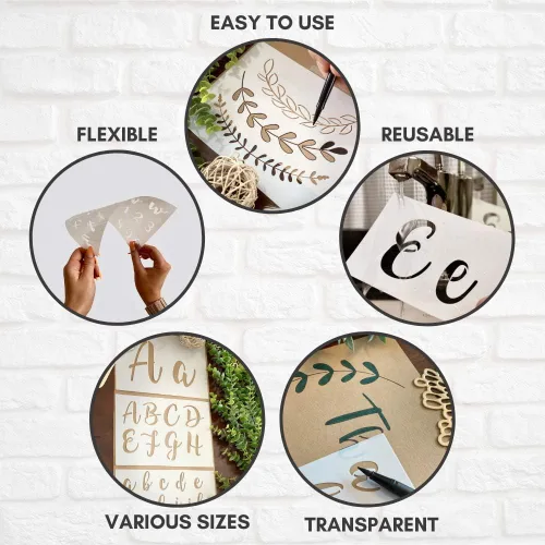Miniatura 3 de Kit de plantillas para plantillas de caligrafía boutique, 45 piezas reutilizables, letras superiores, minúsculas, grandes y pequeños, números