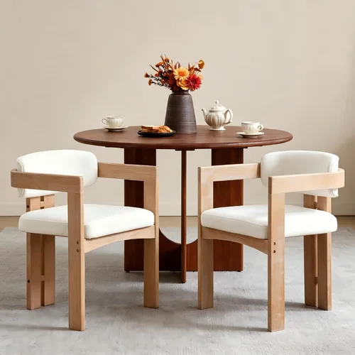 Miniatura 12 de Juego de 4 sillas de comedor modernas de barril, sillas de comedor tapizadas con respaldo curvado y patas de madera, sillas laterales de lino