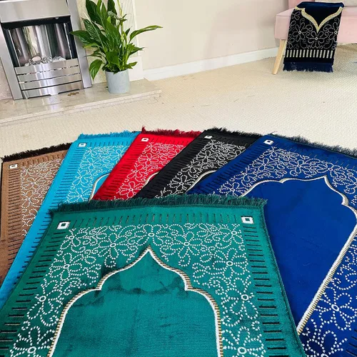 Miniatura 7 de Mihrab - Tapete de oración de terciopelo de lujo con estampado, 26.46 oz, peso Fabricado en Turquía (café)