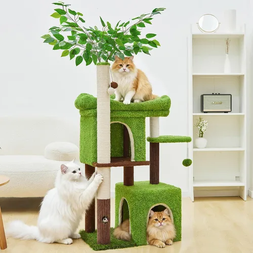 Miniatura 7 de Woochpet Árbol para gatos de 60 pulgadas con poste rascador para gatos en forma de árbol con 2 casas grandes para gatos y cama de percha superior