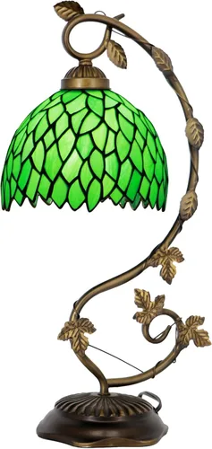 Miniatura 8 de Tiffany Table Lamp, Stained Glass Desk Light, 8X10X21 Inches, Metal Leaf Base (Brown Green Leaf)