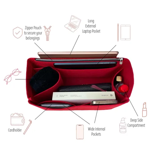 Miniatura 6 de Purse Organizer compatible with Telf** Bag, Large Organizer Medium Cup Holder, Handmade 2mm Premium Felt Insert with Silver Zipper, Snug Sturdy Fit