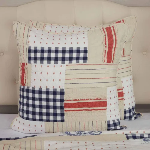 Piper Classics Betsy - Funda acolchada europea, 26 pulgadas de ancho x 26 pulgadas de largo, patchwork de crema, rojo, blanco, azul, americana,