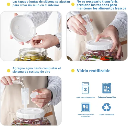 Miniatura 5 de Paquete de 2 frascos grandes de fermentación, frascos de vidrio de 1.5 galones con tapa 100% hermética y 3 válvulas de fermentación, frascos grandes