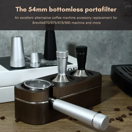 Miniatura 6 de Portafiltro sin fondo de 2.126 in, portafiltro sin fondo espresso con 3 orejas, con anillo de silicona y cesta de filtro, mango de aleación