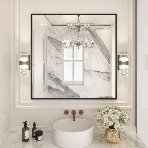 Miniatura 31 de LOAAO Espejo de Baño Rectangular de 22"X30" Negro para Pared, Marco de Aleación de Aluminio Negro Mate, Se Cuelga Vertical u Horizontalmente, Fácil