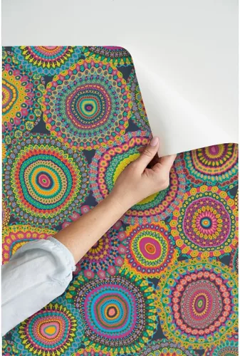Miniatura 3 de Despegar y pegar papel tapiz Muestras – Colcha de retazos de abuelas mandala círculo colorido retro hippie personalizado extraíble papel pintado por