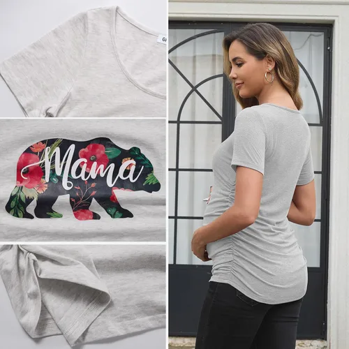 Miniatura 126 de GINKANA Blusas de maternidad de manga corta, diseño floral, fruncido, casual, para mamá, para embarazo