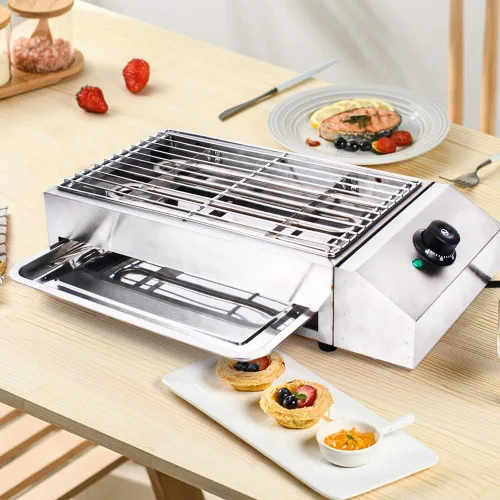 Miniatura 6 de Parrilla eléctrica portátil sin humo, parrilla eléctrica para interiores, control de temperatura, plancha de alimentos de acero inoxidable