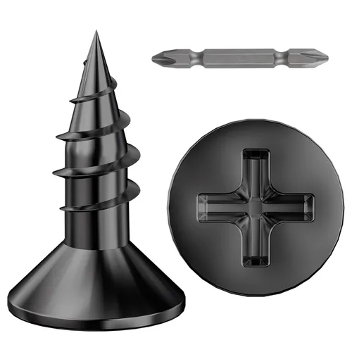 Miniatura 27 de Wensilon (385 piezas) Tornillos de cabeza plana negros para madera, tornillos autorroscantes de cabeza plana para metal rápido, equipados con kit
