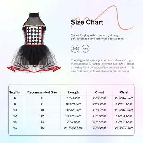 Miniatura 7 de TTAO Disfraz de payaso para niñas, vestido de bufón halter blanco y negro, para bailar, leotardo