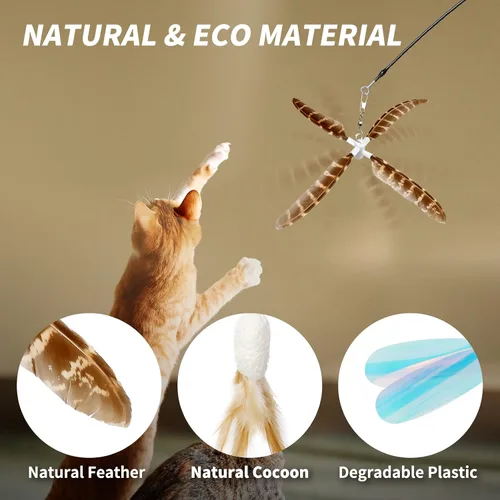 Miniatura 2 de uahpet Juguetes de plumas naturales para gatos de interior, varita retráctil para gatitos, 60 pulgadas, distancia de caza segura, juguetes