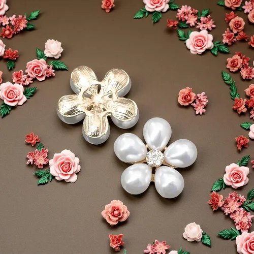 Miniatura 7 de 30 piezas chapadas en plata de 5 pétalos, cuentas de flores de diamantes de imitación, botón de adorno para ropa hecha a mano, zapatos, sombreros