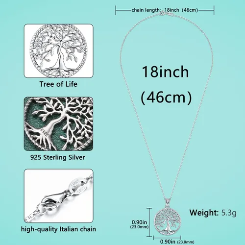 Miniatura 2 de Aniu Collar de plata para mujeres y niñas colgante de árbol de la vida familiar de plata de ley con caja de regalo de joyería fina cadena de 18