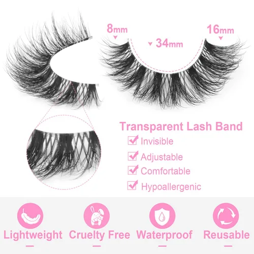 Miniatura 3 de Pestañas postizas de banda transparente, pestañas de visón falsas, pestañas de ojo de gato, pestañas Wispy de 16mm, pestañas naturales con curvatura