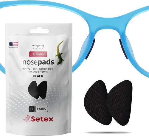 Setex Gecko Grip Nano 0.6mm Antideslizantes Almohadillas para Nariz de Gafas, (15 Pares Negros), Las Más Pequeñas y Delgadas Disponibles, Fabricadas
