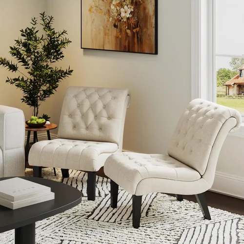 Miniatura 14 de Alunaune Silla de sala de estar, silla decorativa moderna, tapizada sin brazos, silla de dormitorio, sofá y respaldo de tela, sillón reclinable
