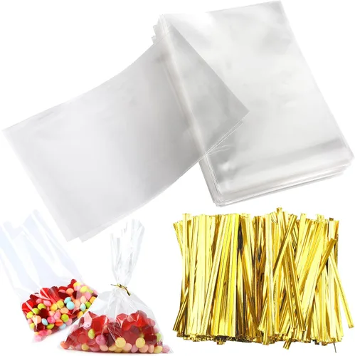 Miniatura 13 de Augshy Bolsas de celofán, 300 bolsas de violonchelo de 5 x 7 pulgadas para piruleta con 320 lazos giratorios, bolsas de plástico OPP de 1.4 mils