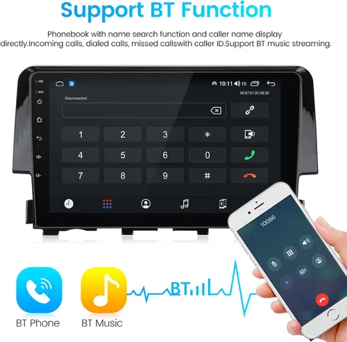 Miniatura 5 de Radio estéreo Android para Honda Civic 2016 2017 2018 2019 2020 2021, 8 núcleos inalámbricos con cable para Car-Play Android Auto GPS Navegación