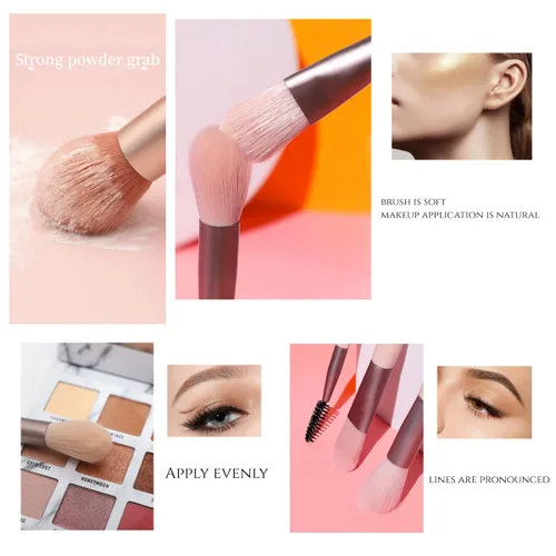 Miniatura 7 de Juego de brochas de maquillaje de 7 a 8 piezas, para base, polvo, sombra de ojos rubor, pestañas y corrector OPP Bag (beige)
