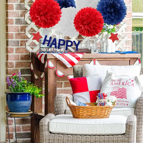 Miniatura 4 de Cartel del Día Imemorial del 4 al 4 de julio, guirnalda patriótica azul, blanca y roja, decoraciones de fiesta, banderines colgantes de Estados