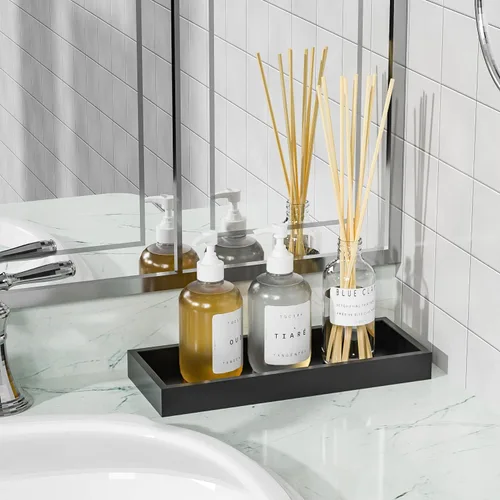 Miniatura 4 de ZHWS Bandeja de Baño para Encimera para Artículos de Tocador, Bandeja de Tocador Negra para Maquillaje Perfume Decoración Velas, Bandeja de Cocina