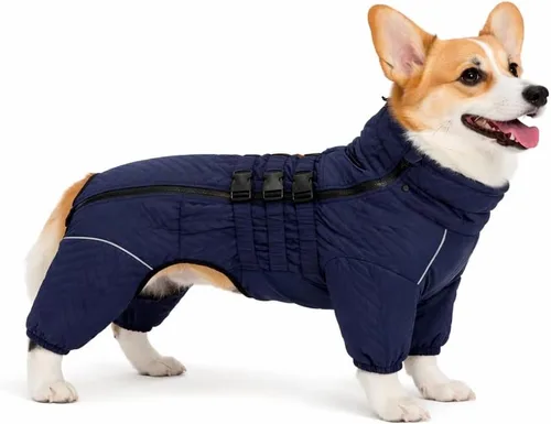 Miniatura 24 de Abrigo cálido para perros de doble capa, chaleco para perros, 4 patas cubiertas, resistente al viento, impermeable, reflectante, gris XS - L