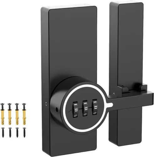Miniatura 9 de Pestillo adhesivo para puerta de granero de 180 grados, cerraduras de gabinete con combinación, cerradura de puerta deslizante sin llave