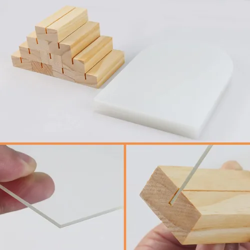 Miniatura 3 de Bercoor Paquete de 10 carteles acrílicos de arco transparente en blanco de 5 x 7 pulgadas con soportes de madera, hoja acrílica arqueada, números