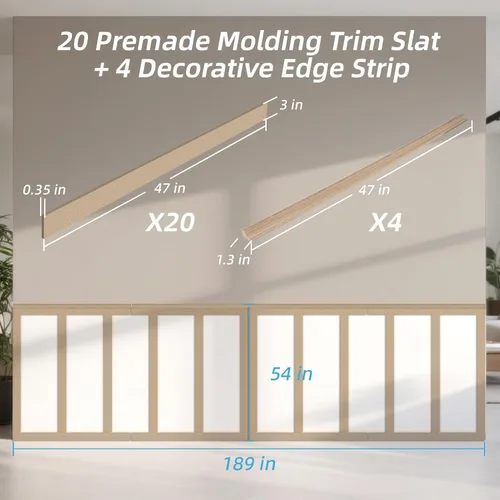 Miniatura 6 de Art3d Kit de Revestimiento de Tablero y Listón Prefabricado Pintable, Panel de Pared de Acento de MDF para Cocina Dormitorio Sala de Estar