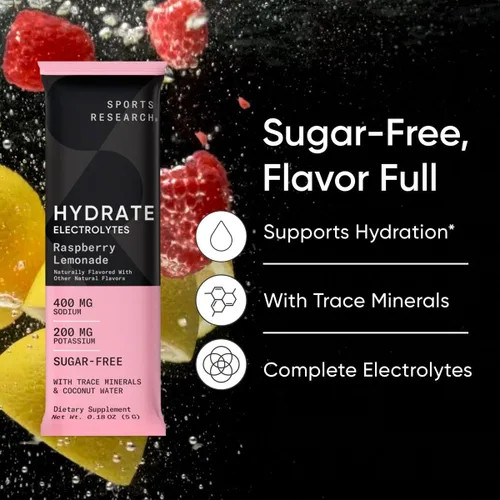 Miniatura 4 de Sports Research® Hydrate Paquetes de Polvo de Electrolitos - Sin Azúcar y con Sabor Natural con Vitaminas, Minerales y Agua de Coco - Apoya