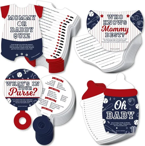 Miniatura 13 de Big Dot of Happiness Baby Boy - 4 juegos azules para baby shower - 10 cartas cada uno - Quién sabe mejor a mami, cuestionario de mamá o papá, qué