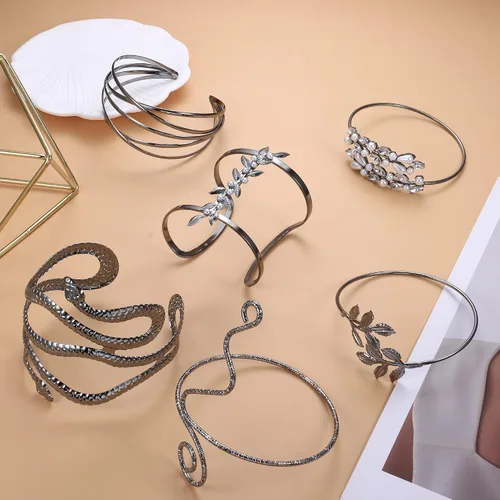 Miniatura 2 de UBGICIG 6 piezas de brazalete de brazo superior de brazo abierto, joyería ajustable para mujer, accesorios de disfraz de diosa, circonita