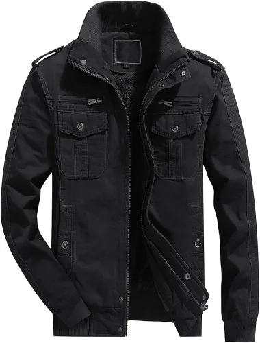 Miniatura 4 de CRYSULLY - Chaqueta de invierno de forro polar para hombre, estilo informal, con varios bolsillos, abrigo de campo