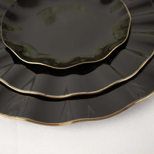 Miniatura 8 de Efavormart - Platos de cena de 11 pulgadas – Juego de 10 platos desechables redondos de plástico negro con borde dorado rizado – Vajilla elegante