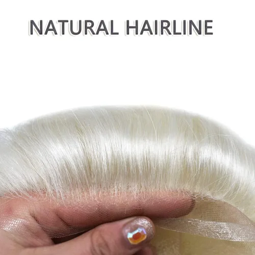 Miniatura 3 de Toupee - Pieza de cabello humano real para hombre, sistema de reemplazo de encaje suizo suave para hombre, pieza de pelo tipo tupé, protesis capilar