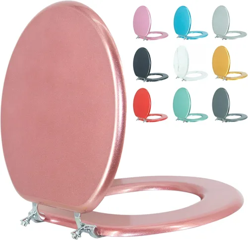 Miniatura 16 de Asiento de Inodoro Alargado de Madera Asiento de Inodoro Previene el Desplazamiento con Bisagras de Aleación de Zinc Tamaño Estándar Americano Rojo