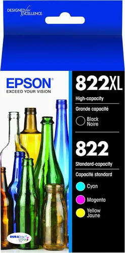 Miniatura 2 de Epson T822 DURABrite Ultra Ink Paquete combinado de cartuchos de color negro y estándar de alta capacidad (T822XL-BCS) y cartucho negro de capacidad