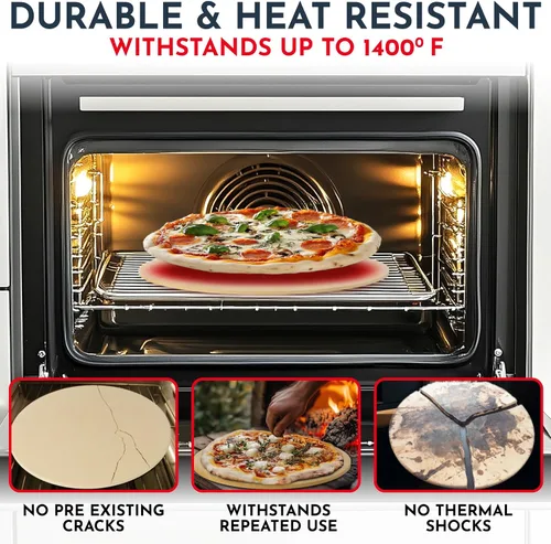 Miniatura 2 de Juego de 3 piedras redondas para pizza para horno de 15" - Viene con pala de pizza para horno y cortador - Piedras de cordierita para pan, calzone