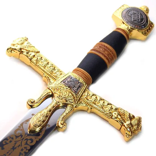 Ace Martial Arts Supply Espada del rey Salomón con estrella de David con placa de exhibición Mango Dorado