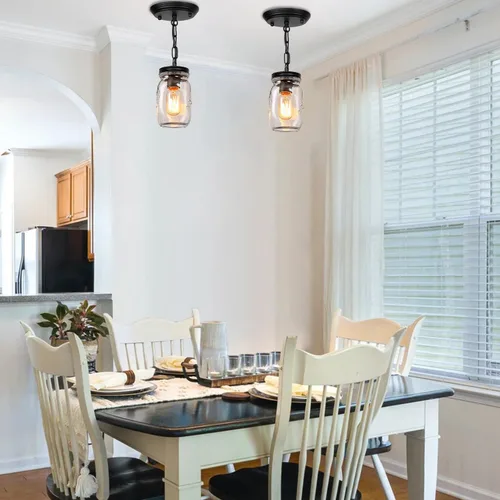 Miniatura 9 de Lámparas de Tarro de Vidrio Estilo Mason, Lámpara Colgante de 1 Luz para Isla de Cocina, Luminaria Estilo Granja Cerca del Techo para Cocina, 1