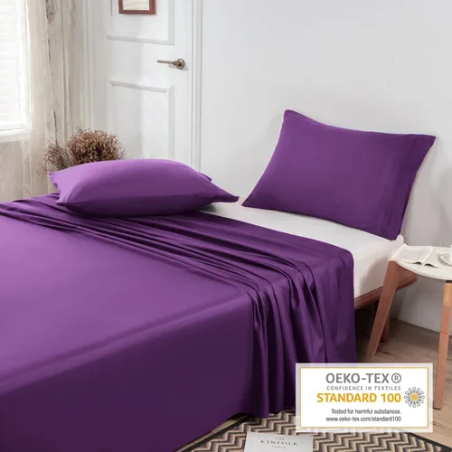 Miniatura 4 de Lirex Sábana encimera de tamaño individual púrpura, microfibra cepillada ultra suave y transpirable de 1800, sábana encimera de calidad de hotel se