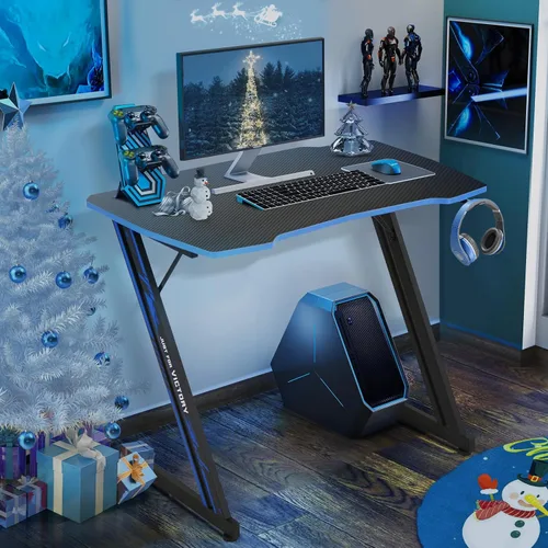 Miniatura 3 de HKLGorg Escritorio para juegos para computadora, escritorio en forma de Z, mesa de juegos para escritura, moderno, ergonómico, estilo de carreras