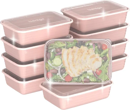 Miniatura 10 de Bentgo Prep - 20 piezas de contenedores reutilizables para preparación de comidas con 1 compartimento y tapas, materiales libres de PFAS y BPA