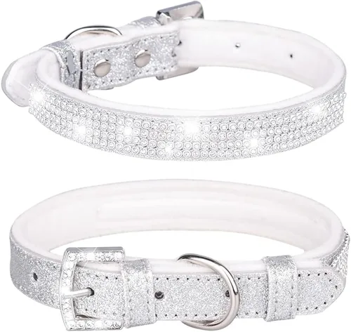Miniatura 10 de Collar de perro con diamantes de imitación, bonito y deslumbrante collar de cuero brillante para perro y gato, collar de diamantes de imitación
