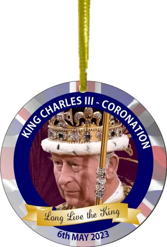 Miniatura 5 de Sam Sandor - en conmemoración de la coronación del rey Carlos III - Adorno plano redondo masonita, recuerdo de coronación del rey británico Carlos 2