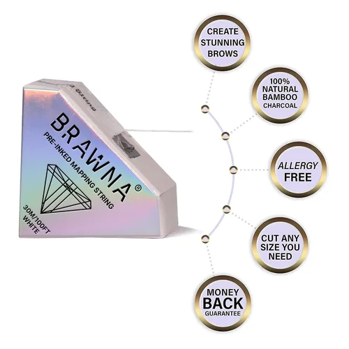Miniatura 3 de BRAWNA [Versión mejorada] 30 metros de hilo blanco de mapeo de cejas para medición de cejas - Suministros de microblading - Kit PMU - Kit de 2-Blanco