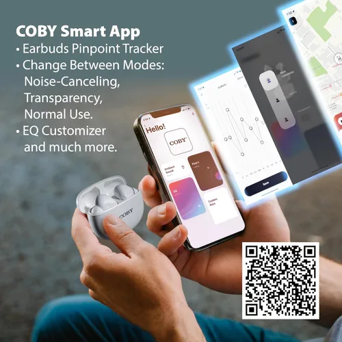 Miniatura 4 de Coby Auriculares con cancelación de ruido con funda de carga, cancelación de ruido, modos de transparencia, seguimiento inteligente, emparejamiento