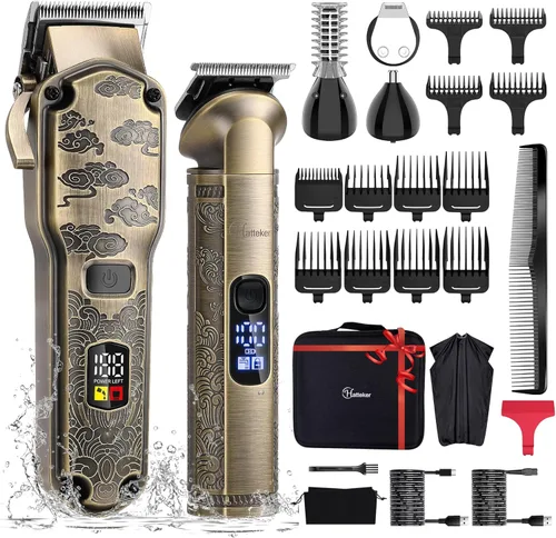 Hatteker Cortadora de pelo profesional para hombres, cortadora de barba y recortadora, impermeable, cortadora de cuchilla en T, kit de aseo